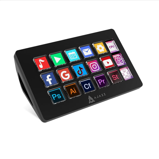 AJAZZ - AKP153 Studio Deck Stream Controller - 15 Macro Keys for OBS, Youtube, Twitch - Works with Pc/Mac (Black)