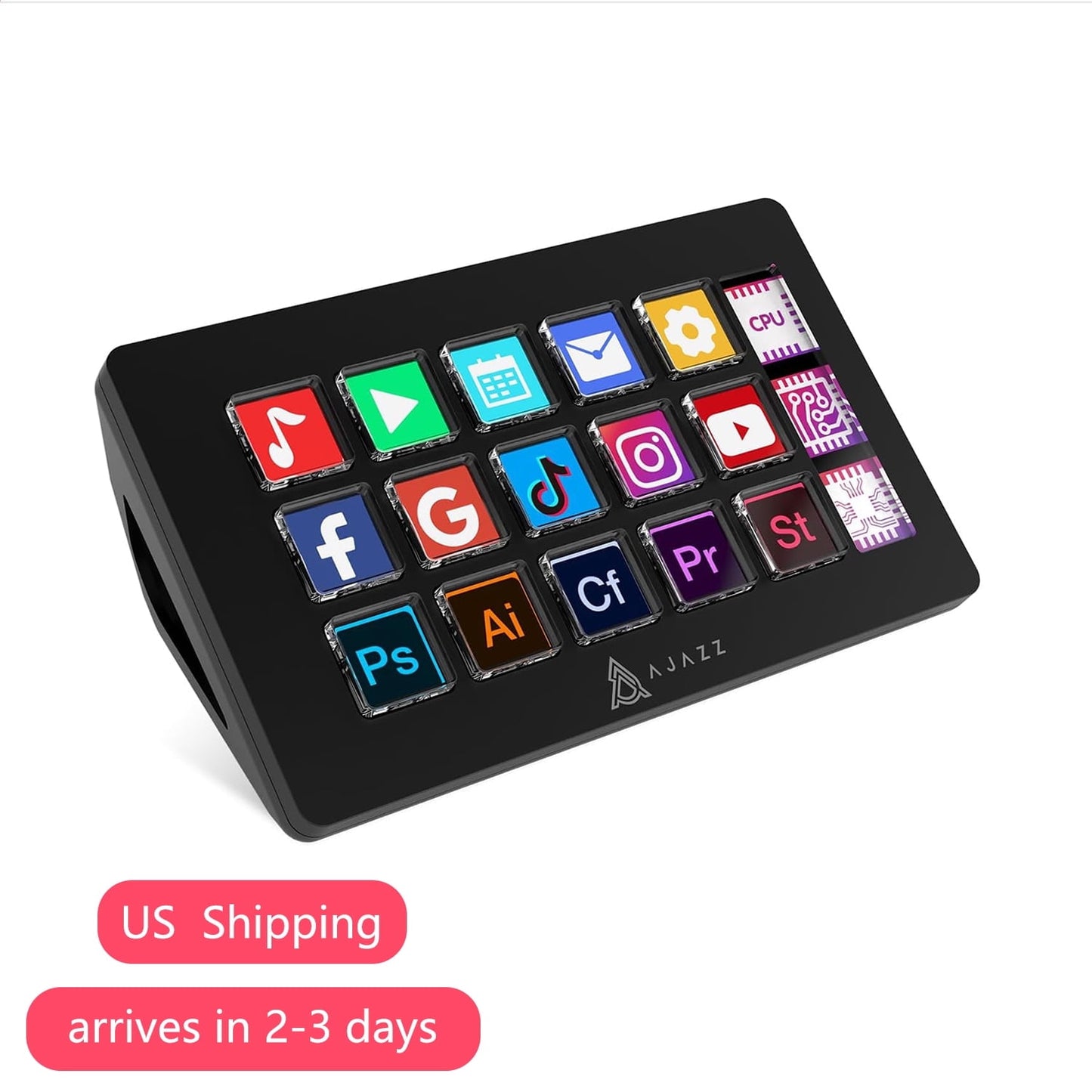 AJAZZ - AKP153 Studio Deck Stream Controller - 15 Macro Keys for OBS, Youtube, Twitch - Works with Pc/Mac (Black)