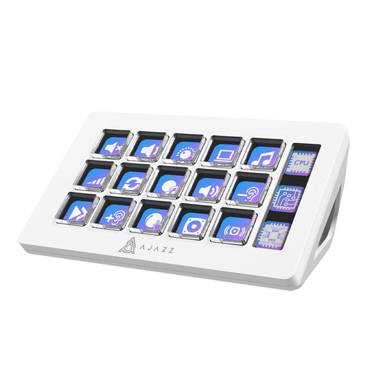 AJAZZ - AKP153E Studio Deck Stream Controller - 15 Macro Keys, Pc/Mac Compatible for OBS, Twitch, Youtube, Photo/Video Editing (White) - Serious Techies