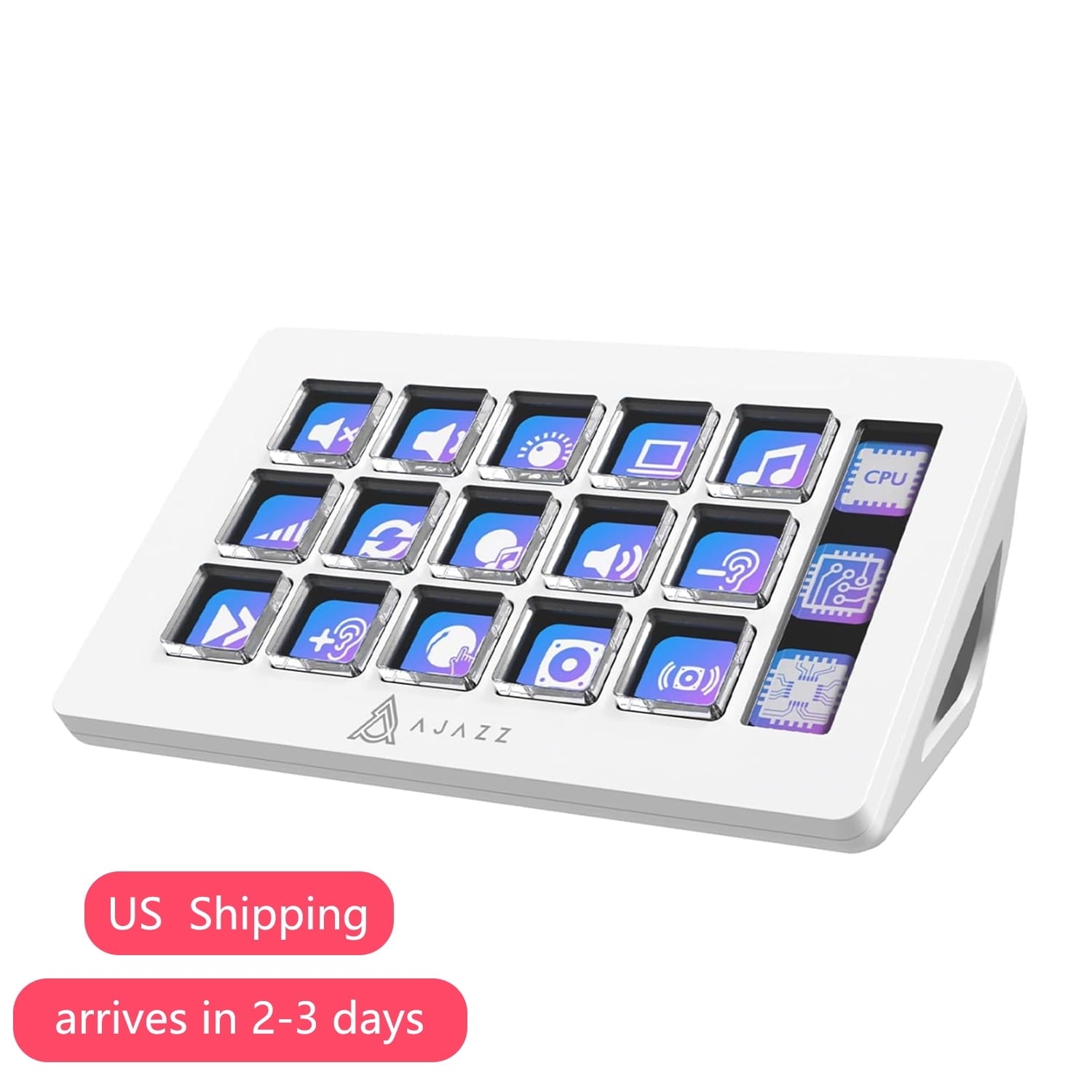 AJAZZ - AKP153E Studio Deck Stream Controller - 15 Macro Keys, Pc/Mac Compatible for OBS, Twitch, Youtube, Photo/Video Editing (White) - Serious Techies