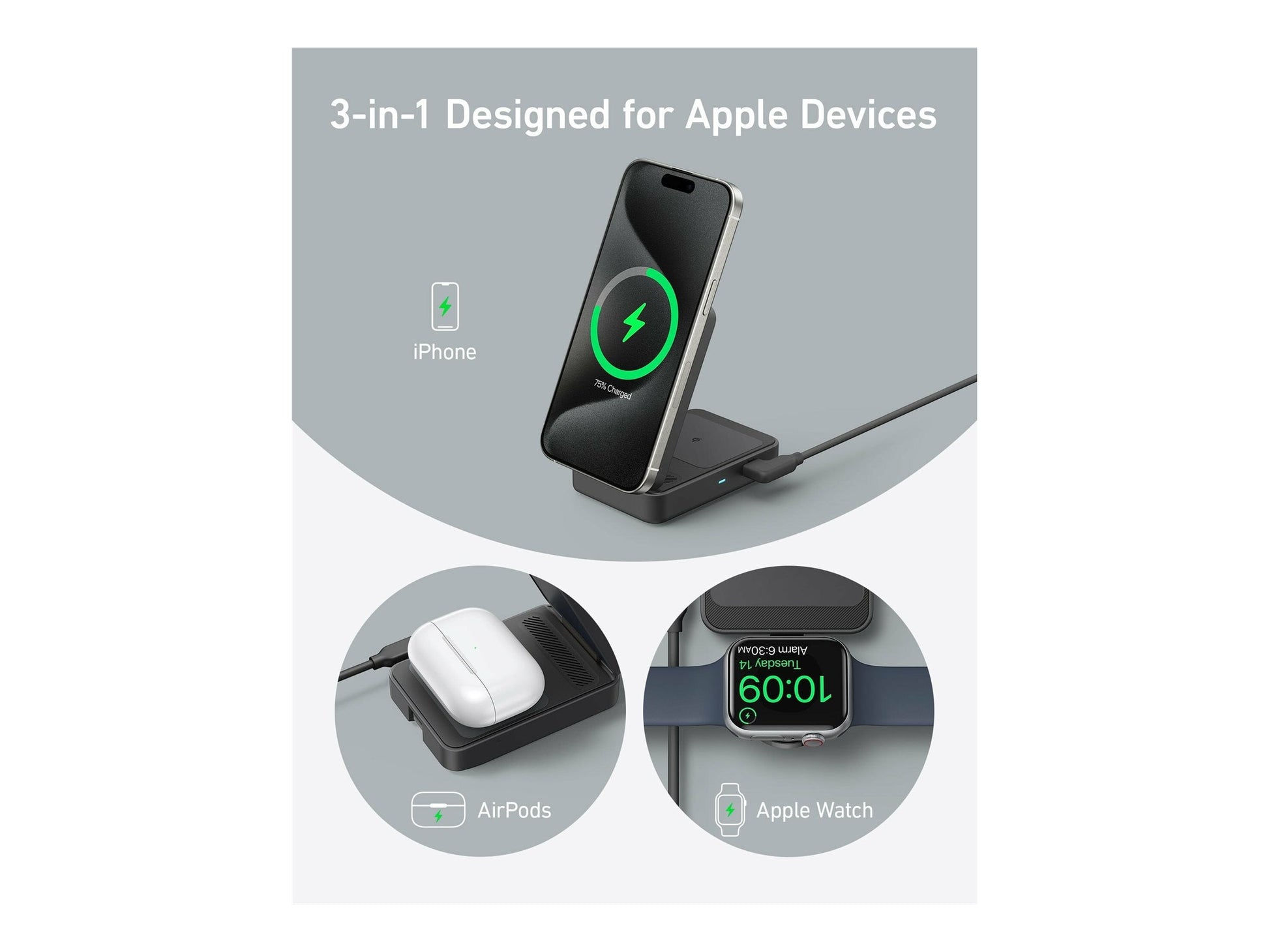 Anker - Maggo 3 in 1 Iphone 16 Charging Station, Magsafe-Compatible Wireless Charger Stand, Qi2 Certified 15W Foldable Charger for Iphone 15, Airpods, Apple Watch 9 (Not a Power Bank, Adapter Included) - Serious Techies