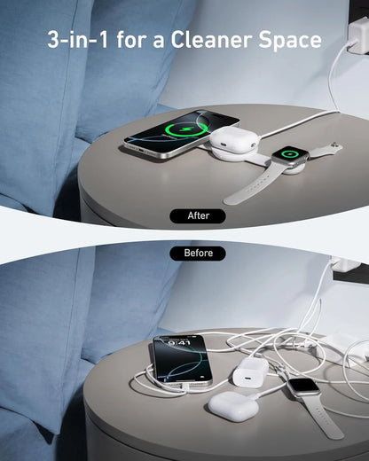 Anker - Magsafe Compatible Maggo UFO 3-In-1 Charger, Iphone 16 Wireless Charger Station, Qi2 Certified 15W, Foldable Travel Charging Pad - Serious Techies