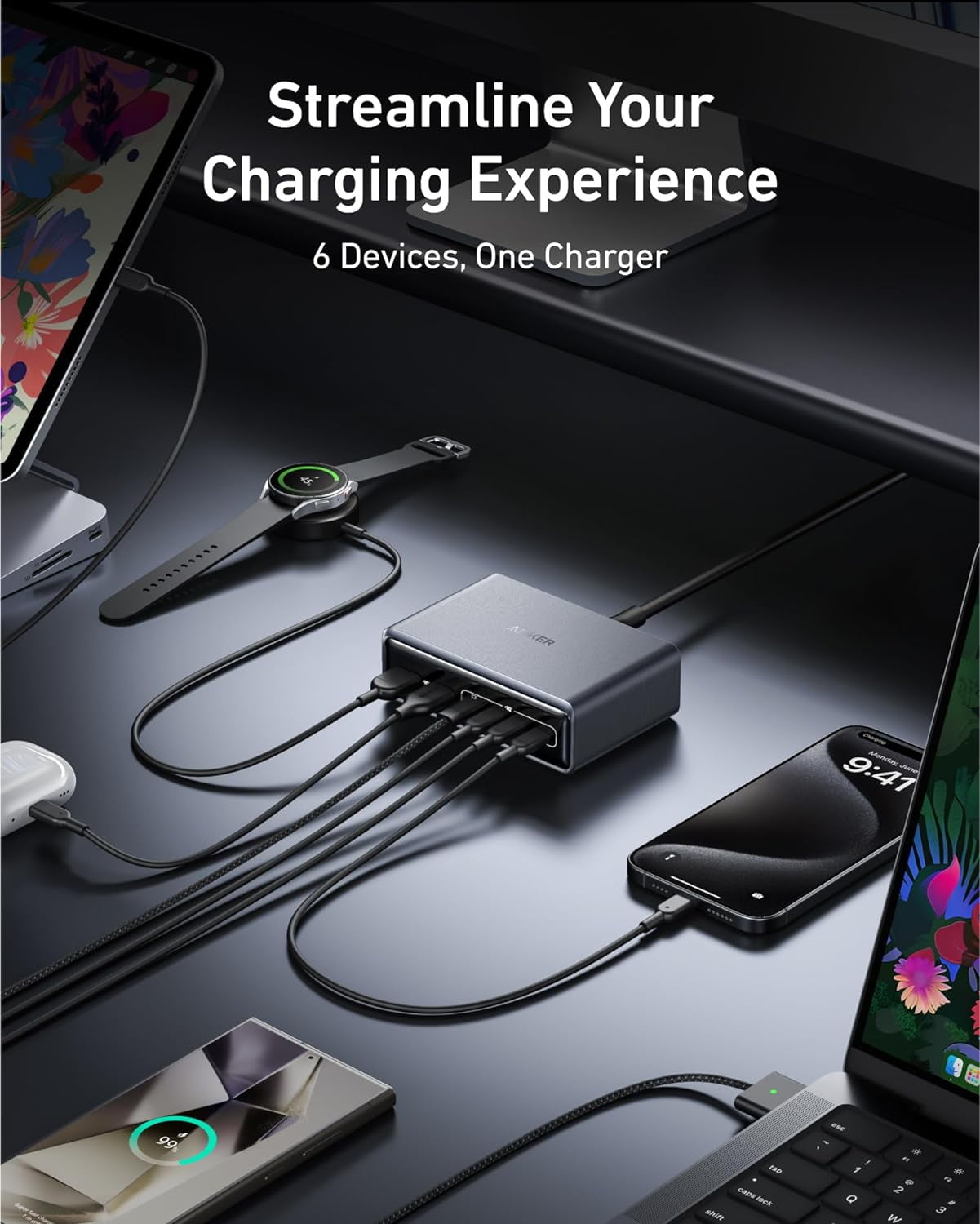 Anker - Prime Charger, 200W 6-Port Gan Charging Station, USB-C PD Fast Charging Desktop Charger - Serious Techies
