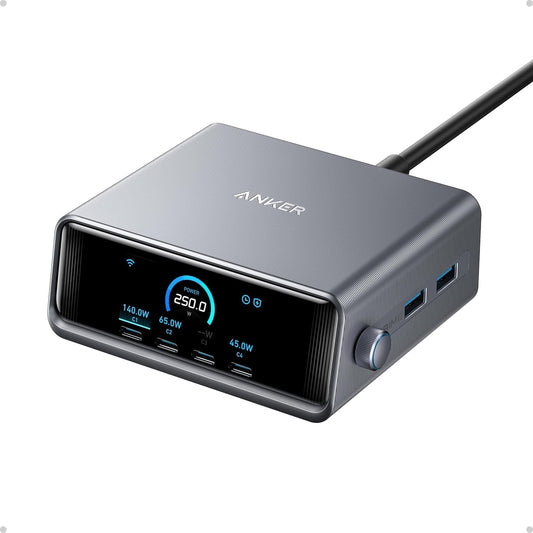 Anker - Prime Charger, 250W Gan Prime USB C Charging Station, Ultra-Fast 6-Port, 2.26" LCD Display and Smart Control Dial - Serious Techies