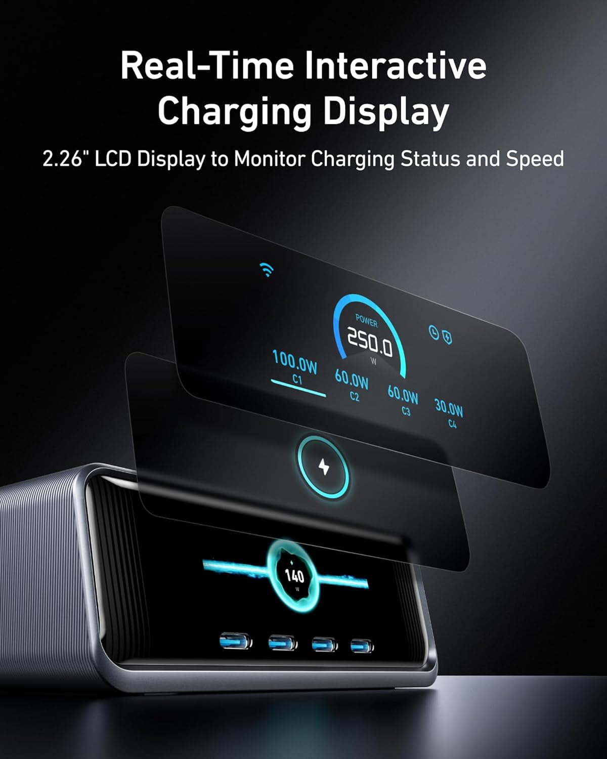 Anker - Prime Charger, 250W Gan Prime USB C Charging Station, Ultra-Fast 6-Port, 2.26" LCD Display and Smart Control Dial - Serious Techies