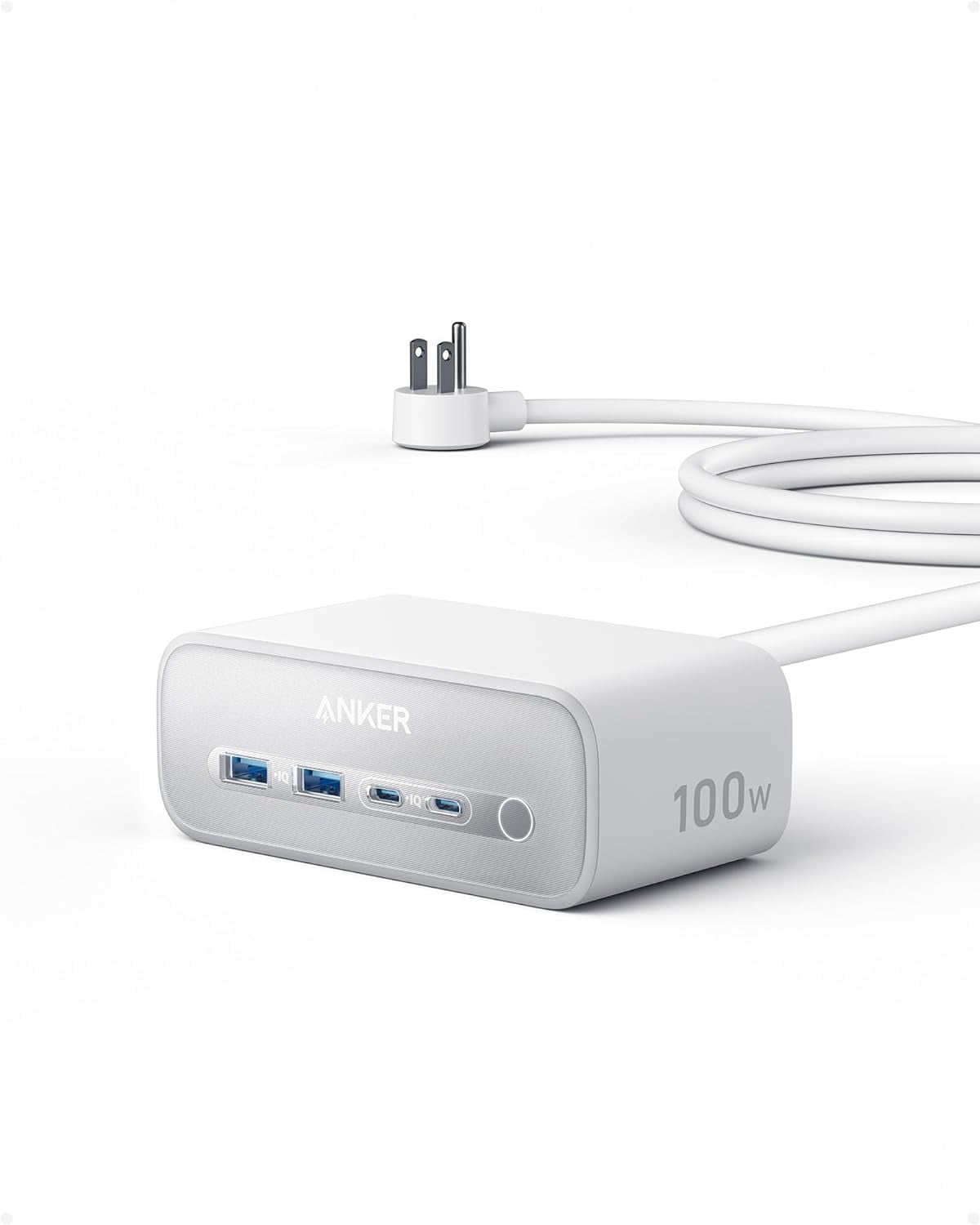 Anker - Charging Station(100W Max), 7-In-1 USB C Power Strip for Iphone 15/14 and Macbook Air/Pro, 5Ft Thin Cord,3 AC, 2 USB A,2 USB C,Power Delivery Desktop Accessory for Macbook Pro,Home&Office(White) - Serious Techies