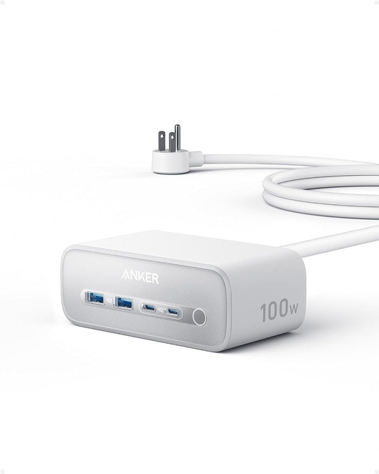 Anker - Charging Station(100W Max), 7-In-1 USB C Power Strip for Iphone 15/14 and Macbook Air/Pro, 5Ft Thin Cord,3 AC, 2 USB A,2 USB C,Power Delivery Desktop Accessory for Macbook Pro,Home&Office(White) - Serious Techies