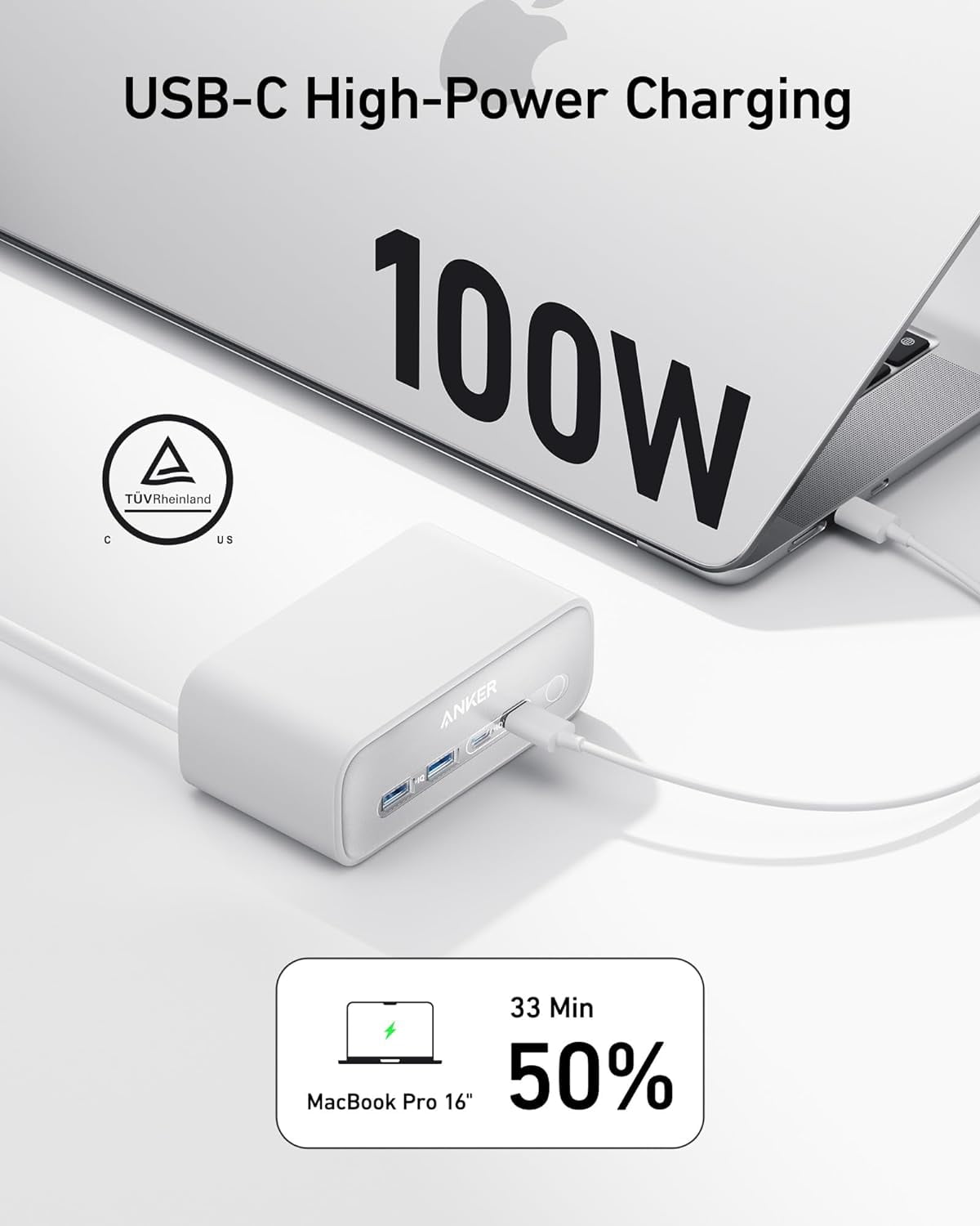 Anker - Charging Station(100W Max), 7-In-1 USB C Power Strip for Iphone 15/14 and Macbook Air/Pro, 5Ft Thin Cord,3 AC, 2 USB A,2 USB C,Power Delivery Desktop Accessory for Macbook Pro,Home&Office(White) - Serious Techies