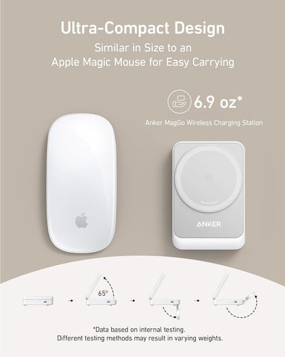 Anker MagGo 3-In-1 Qi2 Certified 15W Magsafe-Compatible Wireless Charger Stand, White - Serious Techies