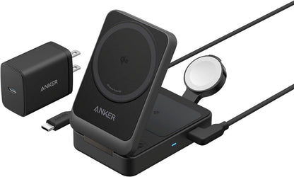 Anker MagGo 3-In-1 Qi2 Certified 15W Magsafe-Compatible Wireless Charger Stand, White - Serious Techies