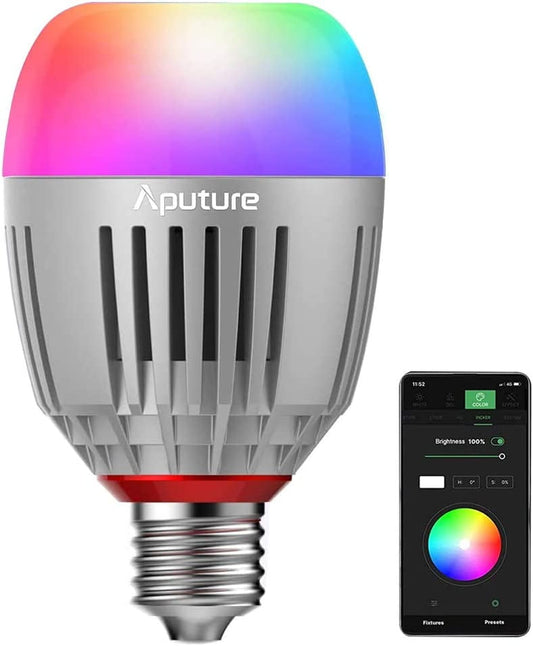 Aputure - Accent B7C Smart Led Light Bulbs 7W RGBWW,TLCI 96+ CRI 95+ 2,000K-10,000K Adjustable 0-100% Stepless Dimming CCT/HSI/FX Mode App Control Built-In Battery/Ac Power via E26/E27 Socket - Serious Techies
