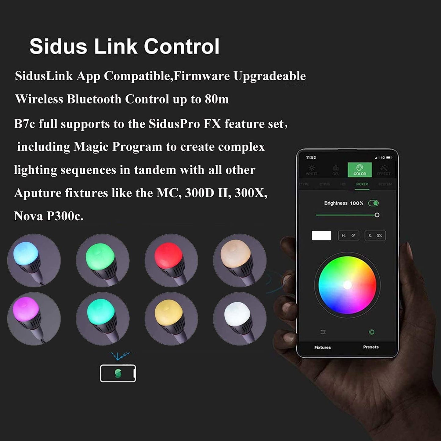 Aputure - Accent B7C Smart Led Light Bulbs 7W RGBWW,TLCI 96+ CRI 95+ 2,000K-10,000K Adjustable 0-100% Stepless Dimming CCT/HSI/FX Mode App Control Built-In Battery/Ac Power via E26/E27 Socket - Serious Techies