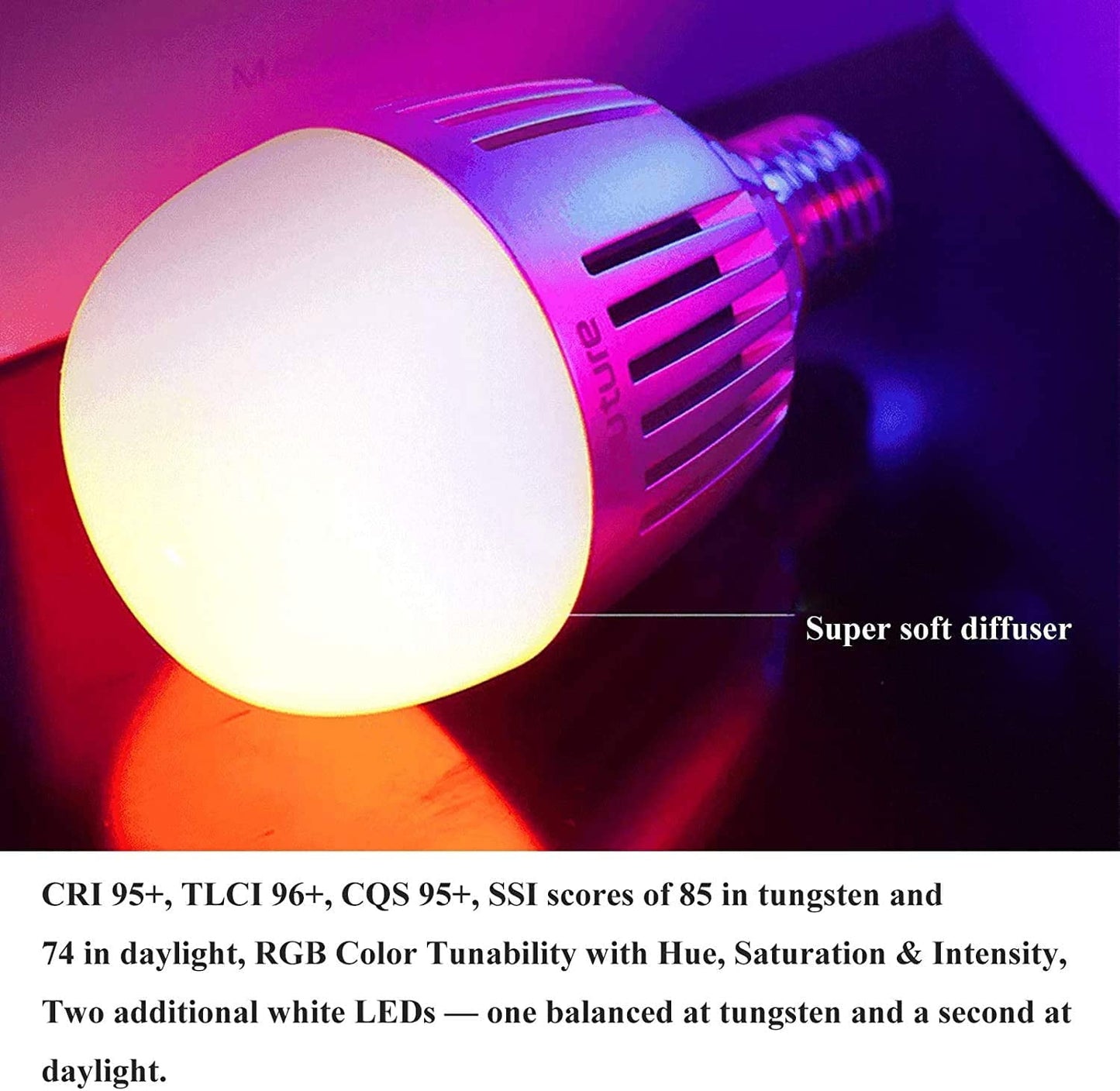 Aputure - Accent B7C Smart Led Light Bulbs 7W RGBWW,TLCI 96+ CRI 95+ 2,000K-10,000K Adjustable 0-100% Stepless Dimming CCT/HSI/FX Mode App Control Built-In Battery/Ac Power via E26/E27 Socket - Serious Techies