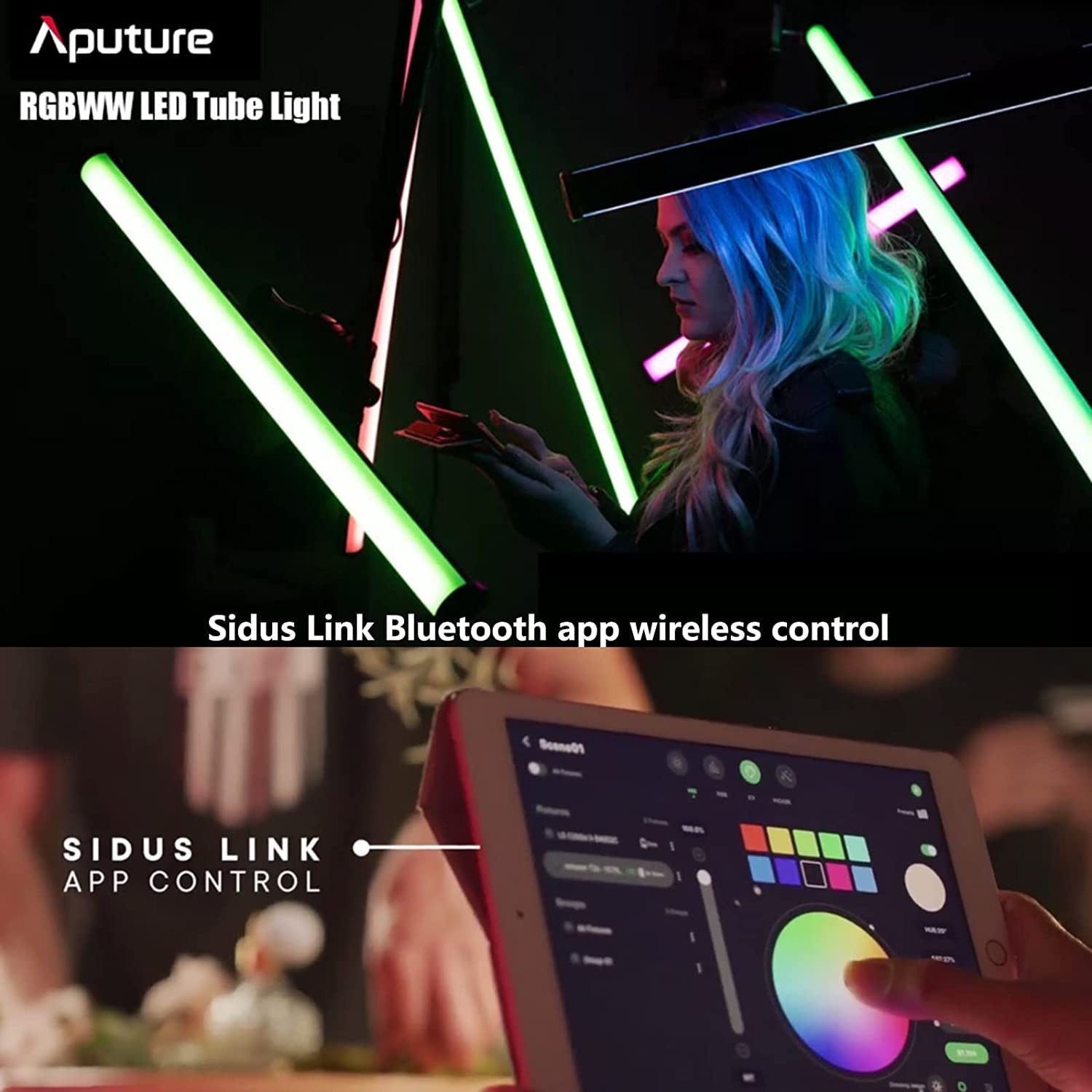 Aputure - Amaran T4C RGBWW Full-Color LED Tube Light,2500K~7500K Adjustable RGB Video Light Wand Stick,Cri 95+ TLCI 98+,15 Light Effects APP Control OLED Display - Serious Techies