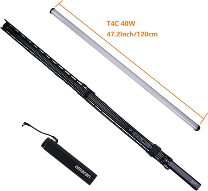 Aputure - Amaran T4C RGBWW Full-Color LED Tube Light,2500K~7500K Adjustable RGB Video Light Wand Stick,Cri 95+ TLCI 98+,15 Light Effects APP Control OLED Display - Serious Techies