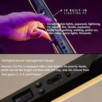 Aputure - Amaran T4C RGBWW Full-Color LED Tube Light,2500K~7500K Adjustable RGB Video Light Wand Stick,Cri 95+ TLCI 98+,15 Light Effects APP Control OLED Display - Serious Techies