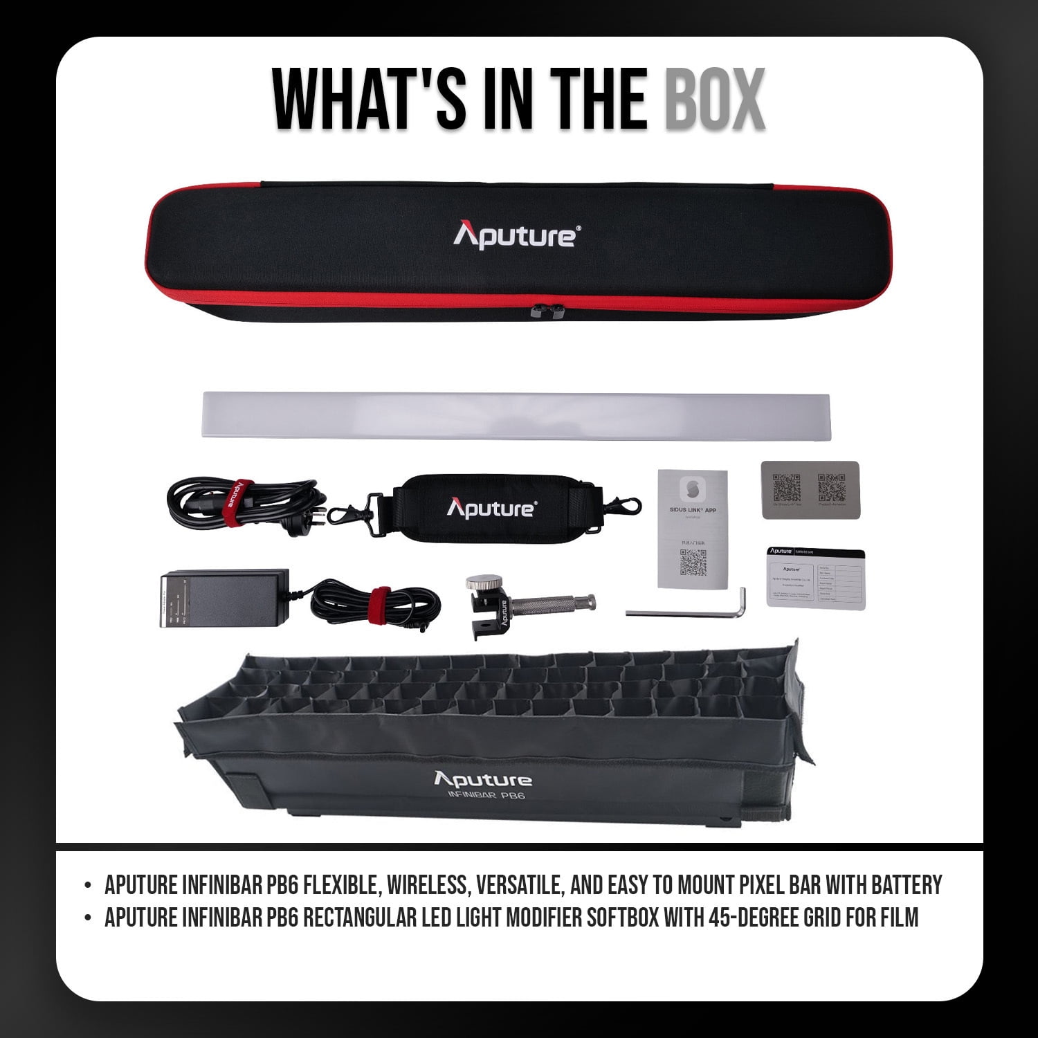 Aputure - Infinibar PB6 Flexible Wireless Versatile and Easy-To-Mount Pixel Bar Bundle with  INFINIBAR PB6 Rectangular LED Light Modifier Softbox with 45-Degree Grid (2 Items) - Serious Techies
