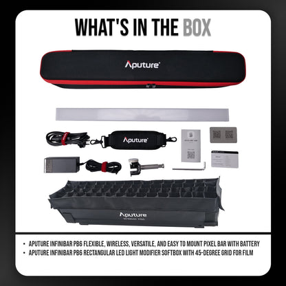 Aputure - Infinibar PB6 Flexible Wireless Versatile and Easy-To-Mount Pixel Bar Bundle with  INFINIBAR PB6 Rectangular LED Light Modifier Softbox with 45-Degree Grid (2 Items) - Serious Techies
