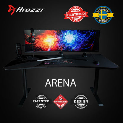 Arozzi - Arena Ultrawide Curved Gaming and Office Desk with Full Surface Water Resistant Desk Mat Custom Monitor Mount Cable Management Cut Outs under the Desk Cable Management Netting - Dark Grey - Serious Techies