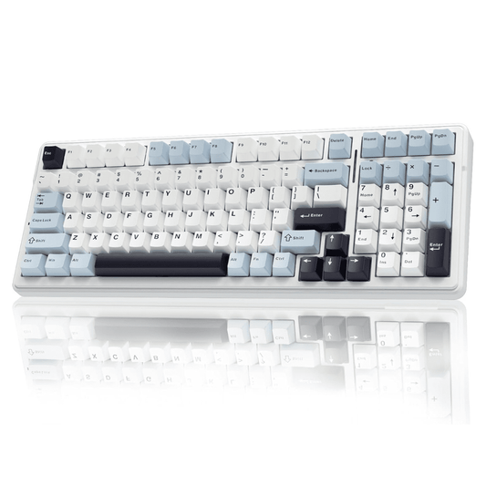 AULA - F99 WIRELESS MECHANICAL KEYBOARD, 96% LAYOUT, HOT SWAPPABLE with PRE-LUBED LINEAR SWITCHES, TRI-MODE CONNECTIVITY, RGB BACKLIT, GASKET STRUCTURE (BLUE & WHITE) - Serious Techies