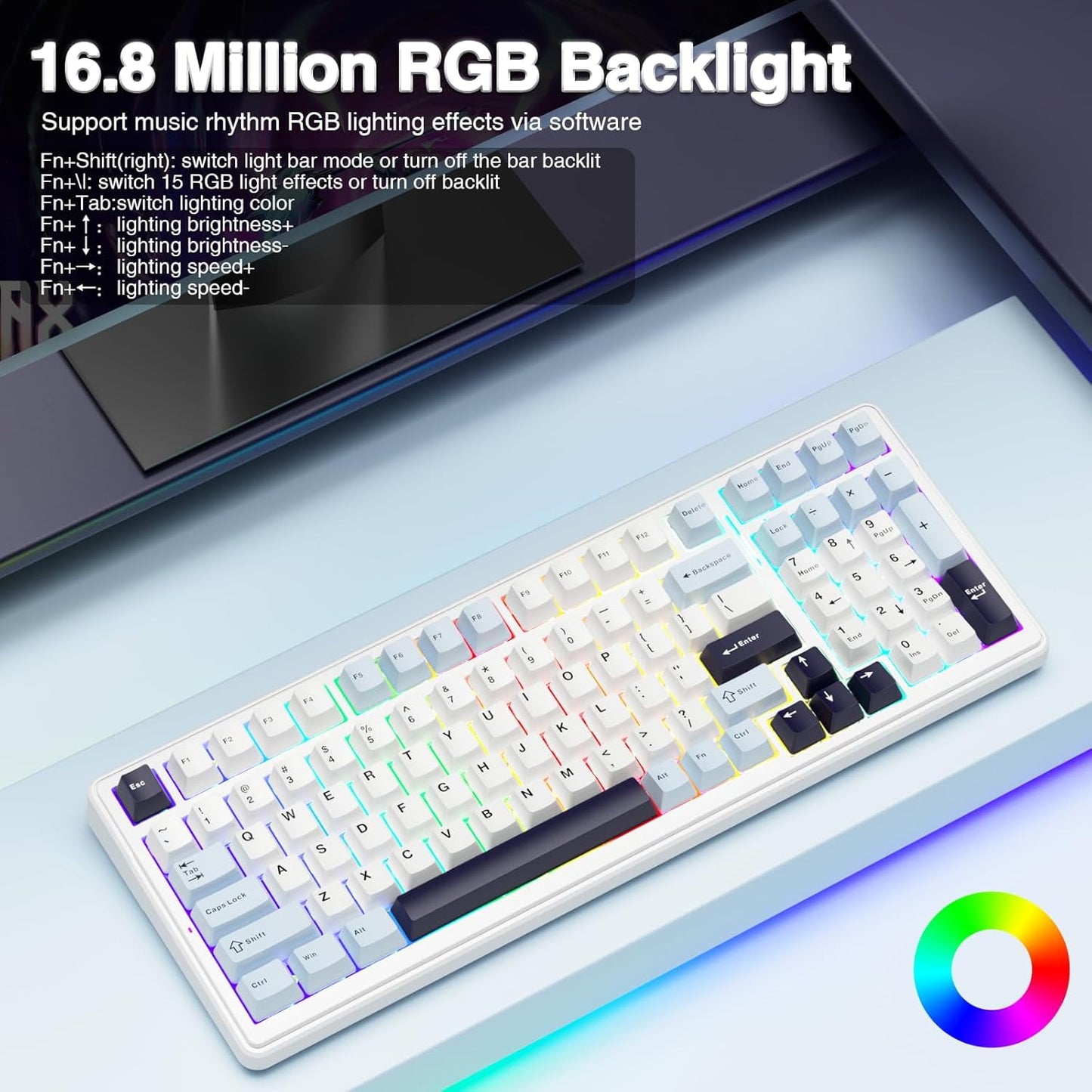 AULA - F99 WIRELESS MECHANICAL KEYBOARD, 96% LAYOUT, HOT SWAPPABLE with PRE-LUBED LINEAR SWITCHES, TRI-MODE CONNECTIVITY, RGB BACKLIT, GASKET STRUCTURE (BLUE & WHITE) - Serious Techies