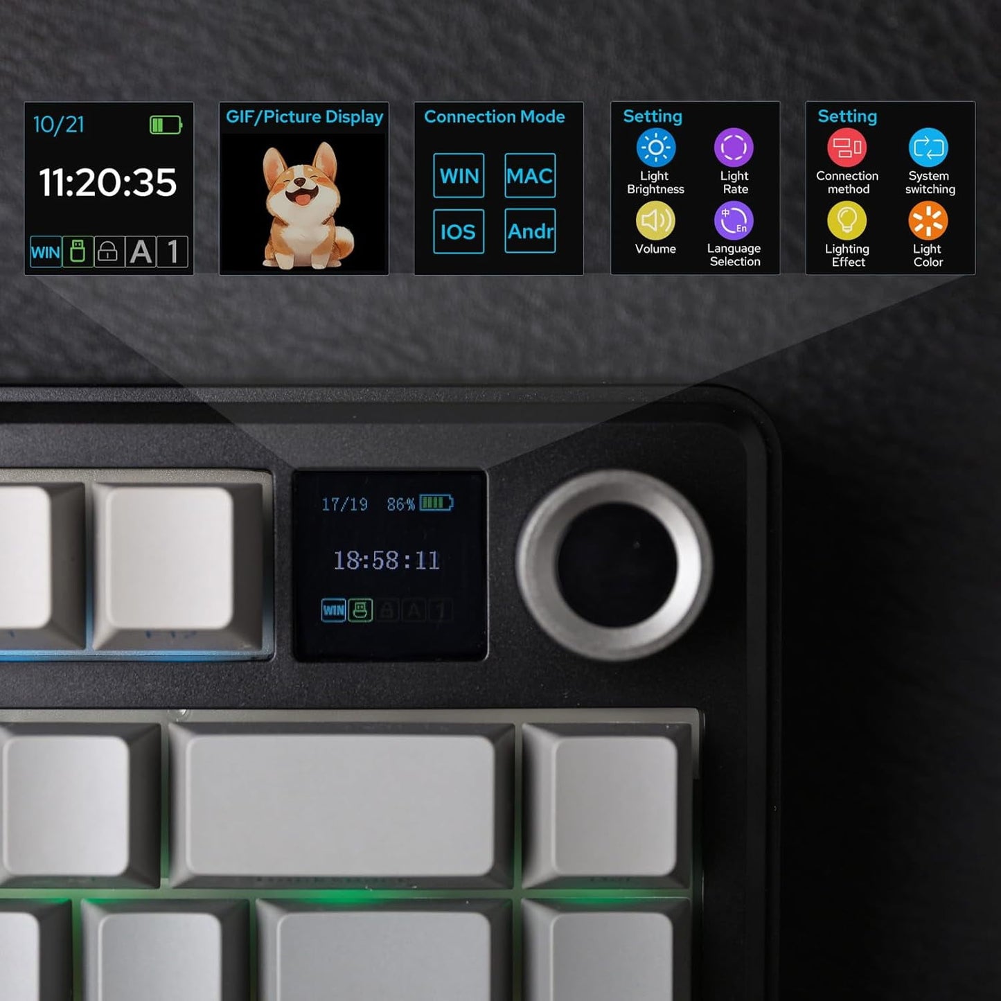 AULA - F75 Max Wireless Mechanical Keyboard with TFT Smart Screen, Tri-Mode Connectivity, Hot Swappable, RGB Backlit, Volume Knob, 75% Gasket Mount (Black Gradient) - Serious Techies