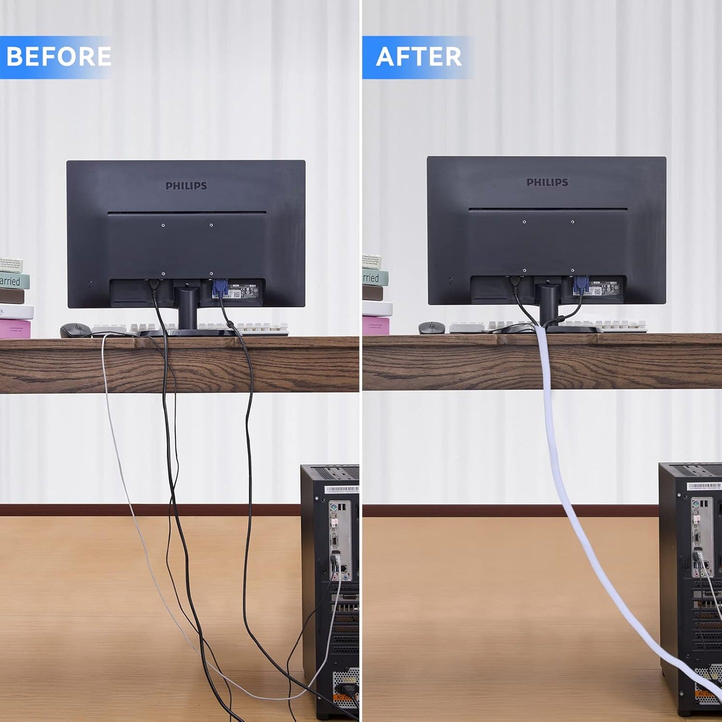 AGPTEK - Cable Sleeve Cover, 25Ft - 4/5 Inch Desk Cord Organizer Cable Hider, Home Office Wire Management Computer TV Wire Loom Tubing, Pet Proof Cord Protector, from Cat Dog Chewing, White - Serious Techies