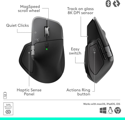 Logitech - MX Master 4 for Mac, Ergonomic Bluetooth Mouse with Advanced Performance Haptic Feedback, Ultra-Fast Scrolling, USB-C Charging, Macos, Ipados, Windows - Space Black - Serious Techies