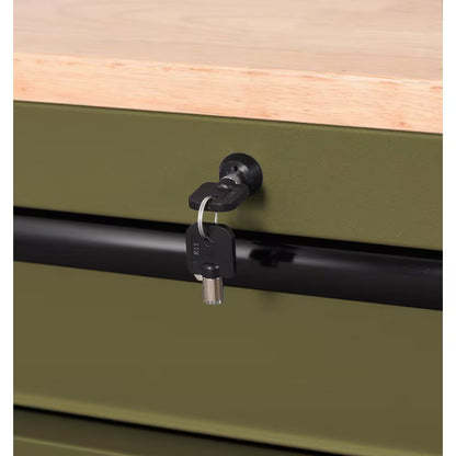 Husky - Heavy Duty 61 In. W X 23 In. D 15-Drawer Matte Army Green Mobile Workbench Cabinet with Solid Wood Top - Serious Techies