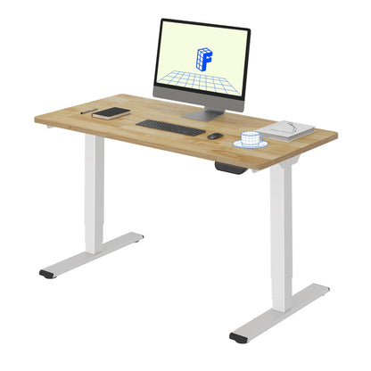 FLEXISPOT - 48"X24" Dual Motors 3-Stage Standing Desk Solid Wood Home Office Height Adjustable Desk with Wheels, Solid Rubber Wood Desktop and White Frame - Serious Techies