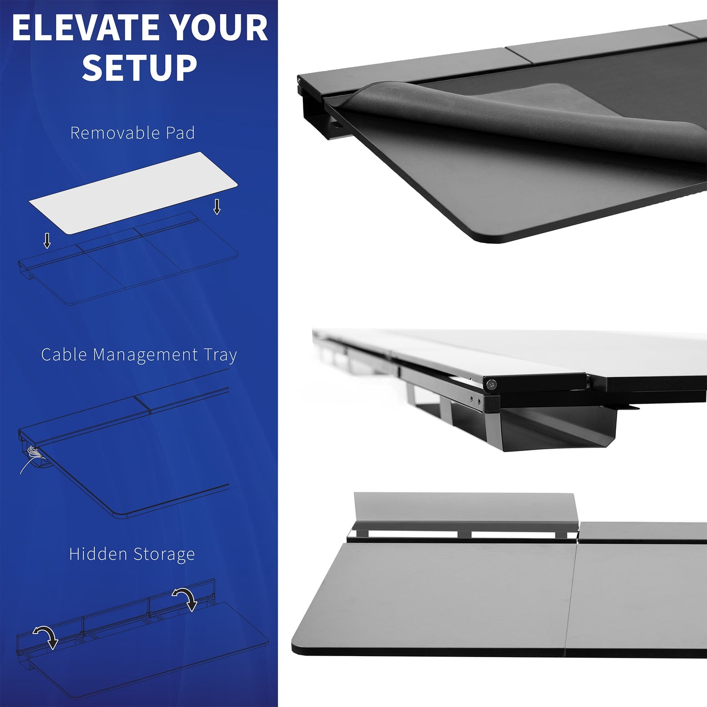 VIVO - Electric 60" X 30" Desk, Full Pad, Black Hidden Cable Tabletop, Black Frame - Serious Techies