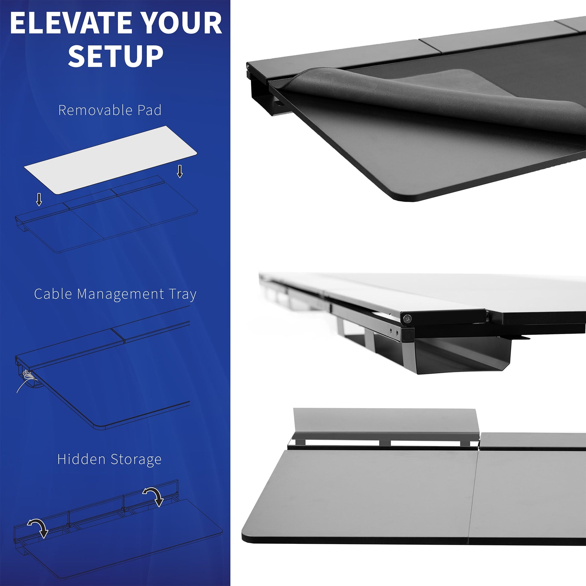VIVO - Electric 60" X 30" Desk, Full Pad, Black Hidden Cable Tabletop, Black Frame - Serious Techies