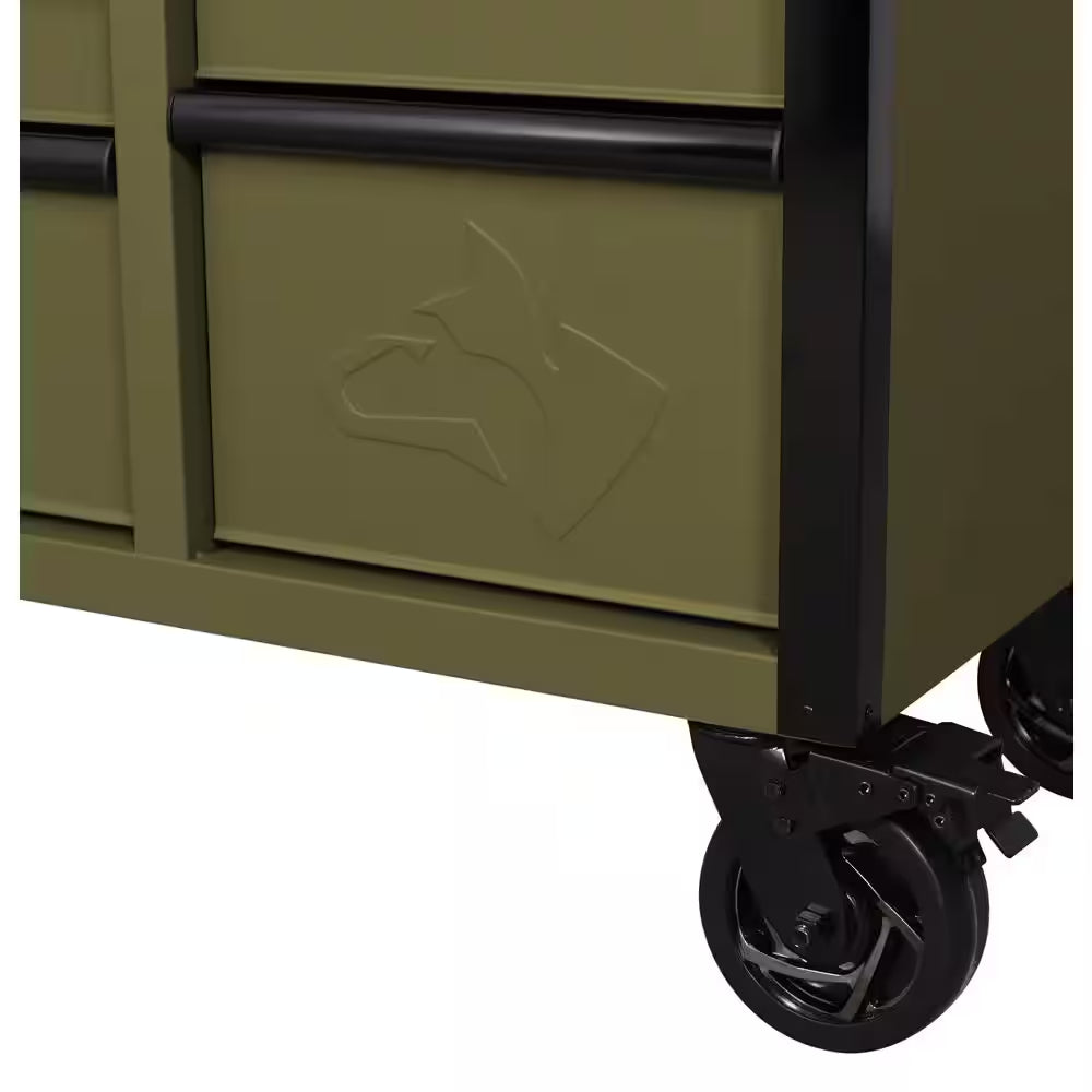 Husky - Heavy Duty 61 In. W X 23 In. D 15-Drawer Matte Army Green Mobile Workbench Cabinet with Solid Wood Top - Serious Techies