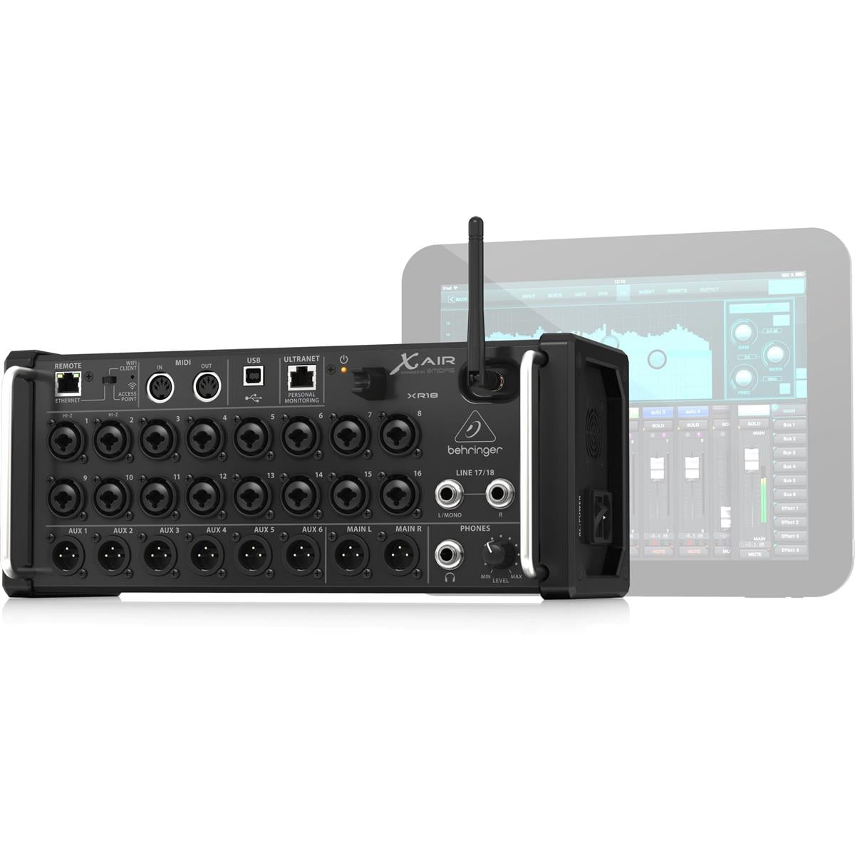 Behringer - Air XR18 18-Channel 12-Bus Portable Digital Mixer for Ipad or Android Tablet, with Integrated Wi-Fi, 16 Midas-Designed Preamps, - with 4 Pack 15' XLR (M) to XLR (F) Microphone - Serious Techies