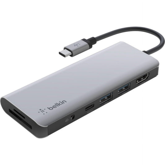 Belkin - USB-C Hub, 7-In-1 Multiport Docking Station - USB-C Docking Station for Macbook & Windows - 85W USB-C Power Delivery 3.0, 4K HDMI 1.4,2X USB-A 3.0, SD 3.0,Micro SD 3.0, & 3.5Mm Audio Jack, Gray - Serious Techies