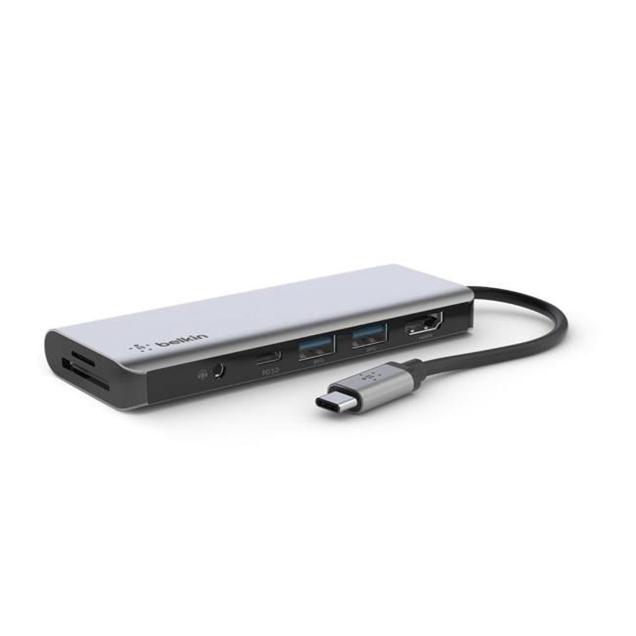 Belkin - USB-C Hub, 7-In-1 Multiport Docking Station - USB-C Docking Station for Macbook & Windows - 85W USB-C Power Delivery 3.0, 4K HDMI 1.4,2X USB-A 3.0, SD 3.0,Micro SD 3.0, & 3.5Mm Audio Jack, Gray - Serious Techies