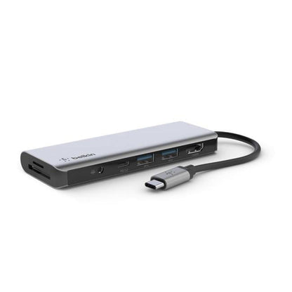 Belkin - USB-C Hub, 7-In-1 Multiport Docking Station - USB-C Docking Station for Macbook & Windows - 85W USB-C Power Delivery 3.0, 4K HDMI 1.4,2X USB-A 3.0, SD 3.0,Micro SD 3.0, & 3.5Mm Audio Jack, Gray - Serious Techies