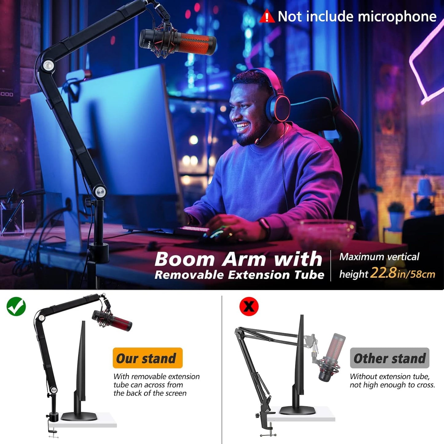 Blue Yeti - Boom Arm with Extension Tube - Mic Boom Arm Compatible with Hyperx Quadcast, Weighted Metal Height Adjustment Arm for Quadcast,Blue Yeti,Shure Mv7,Rode and Most Gaming Mics - Serious Techies