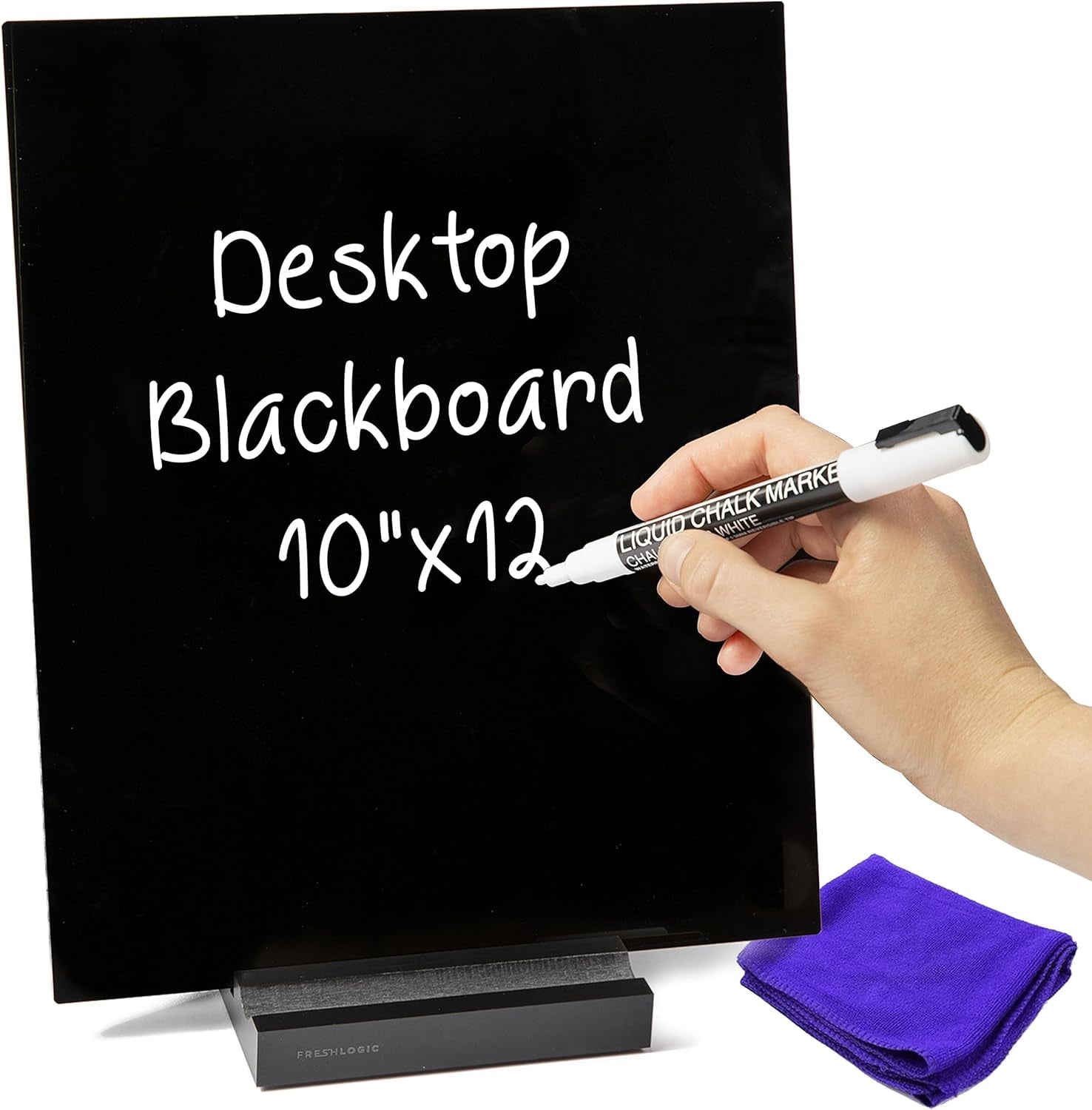 FRESH LOGIC - Acrylic Black Dry Erase Board with Stand – 10"X12" Desk Whiteboard for Office, Home or School – Reusable Desk Blackboard with Marker – Portable Chalkboard Easel for Notes, Reminders & To-Do Lists - Serious Techies