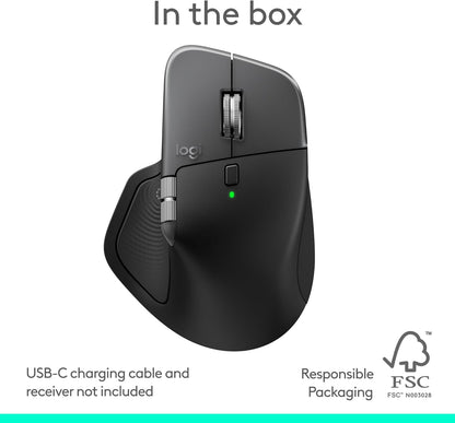 Logitech - MX Master 4 for Mac, Ergonomic Bluetooth Mouse with Advanced Performance Haptic Feedback, Ultra-Fast Scrolling, USB-C Charging, Macos, Ipados, Windows - Space Black - Serious Techies
