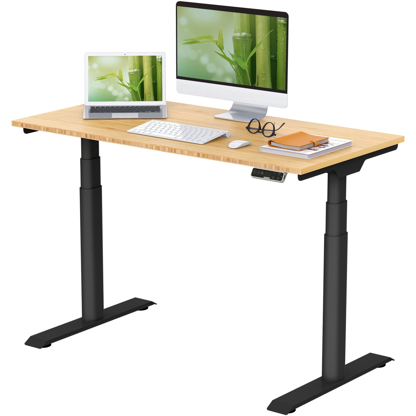 FLEXISPOT - 48"X24" Dual Motors 3-Stage Height Adjustable Standing Desk Ergonomic Home Office Sit Stand Desk with USB Port, Bamboo Rectangle Desktop Black Oval Frame - Serious Techies