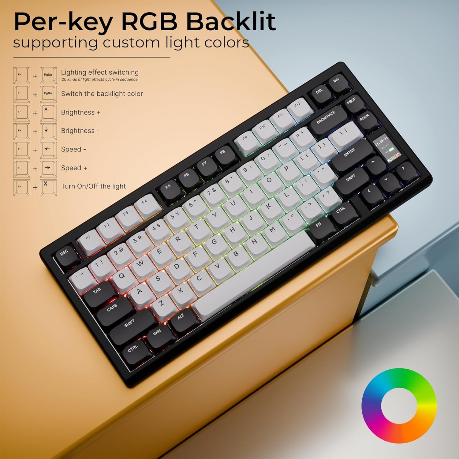 Chilkey - ND75 LP Low Profile Aluminum Mechanical Keyboard, 75 Percent Wireless Gaming Keyboard W/Screen, Tri-Mode, Quick Disassembly, RGB Backlit Key Board for Laptop Office PC (Black) - Serious Techies