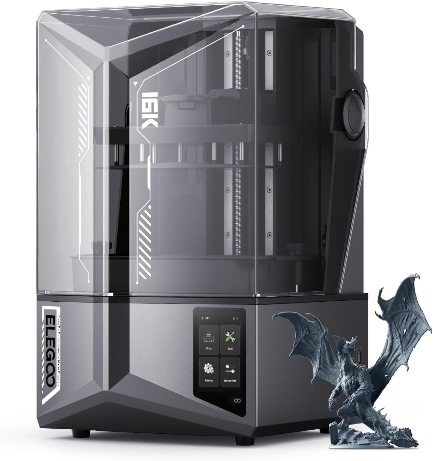 ELEGOO - Saturn 4 Ultra 16K Resin 3D Printer with 10" 16K Mono LCD and Flip-Up Lid, Smart Tank Heating at 30 °C, 150Mm/H High Speed Printing, Large Printing Size of 8.33X4.66X8.66 Inches - Serious TEchies