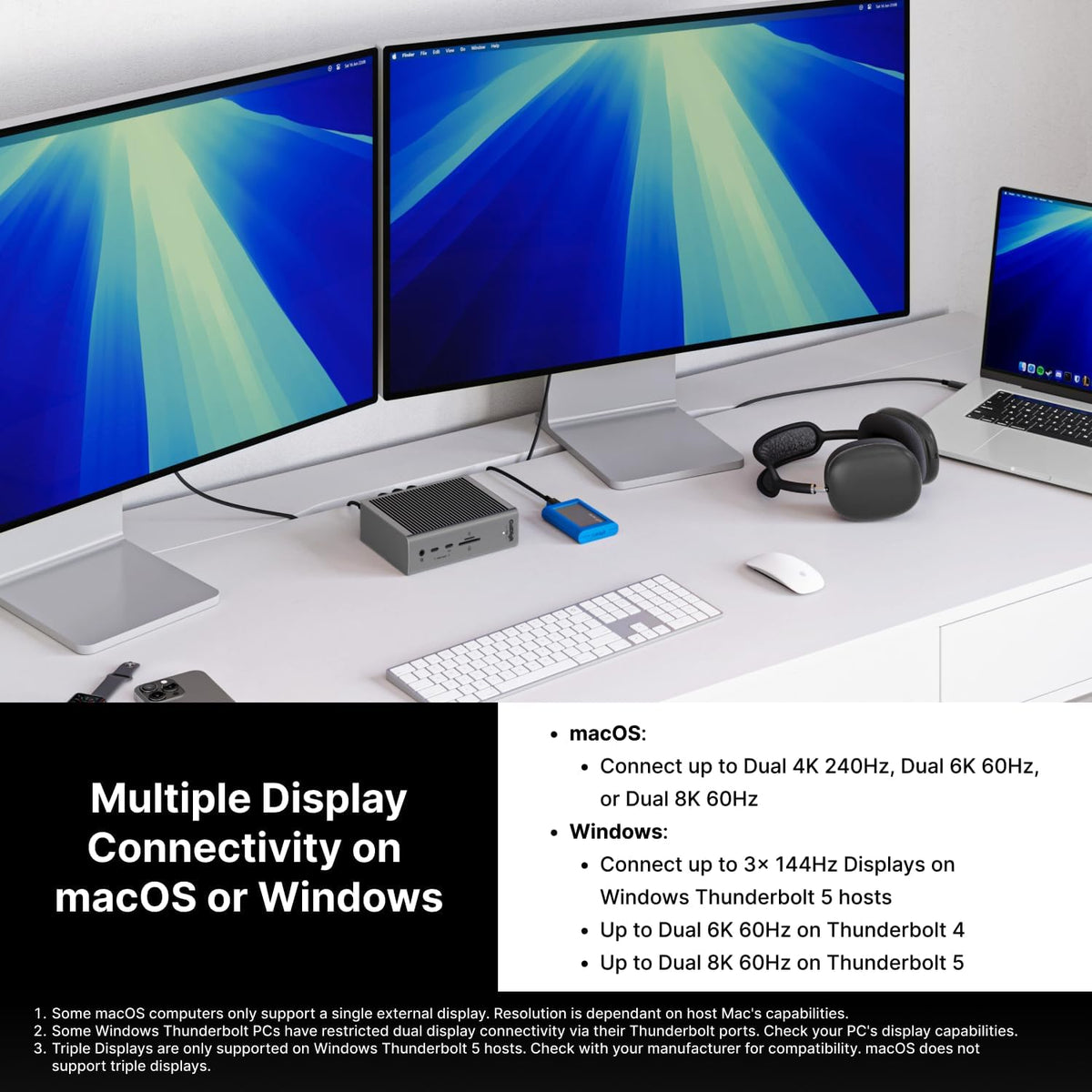 Caldigit -TS5 Thunderbolt 5 Dock - 15 Port, 140W Dedicated Host Charging, 80Gb/S Thunderbolt 5 X4, USB-C 10Gb/S X3, USB-A X2, 2.5Gbe, Dual 8K@60Hz, SD & Microsd UHS-II, 1M Braided Cable, 240W PSU - Serious Techies