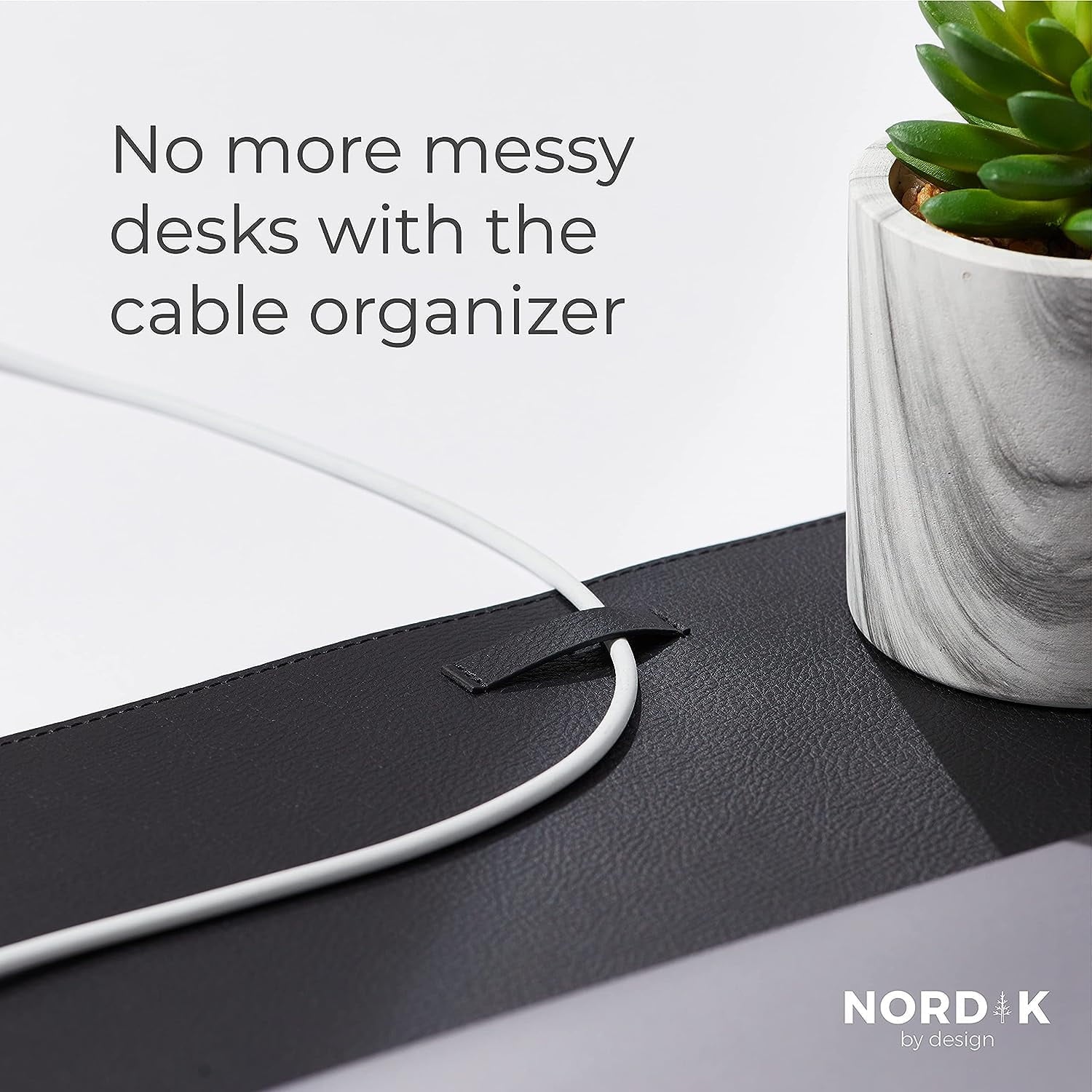 Nordik - Leather Desk Mat Cable Organizer - Pebble Black 35 X 17 Inch - Premium Mouse Mat - Felt Vegan Leather Desk Pad Protector - Desk Blotter Matt Keyboard - Large Desk Matt for Desktop Computer - Serious Techies