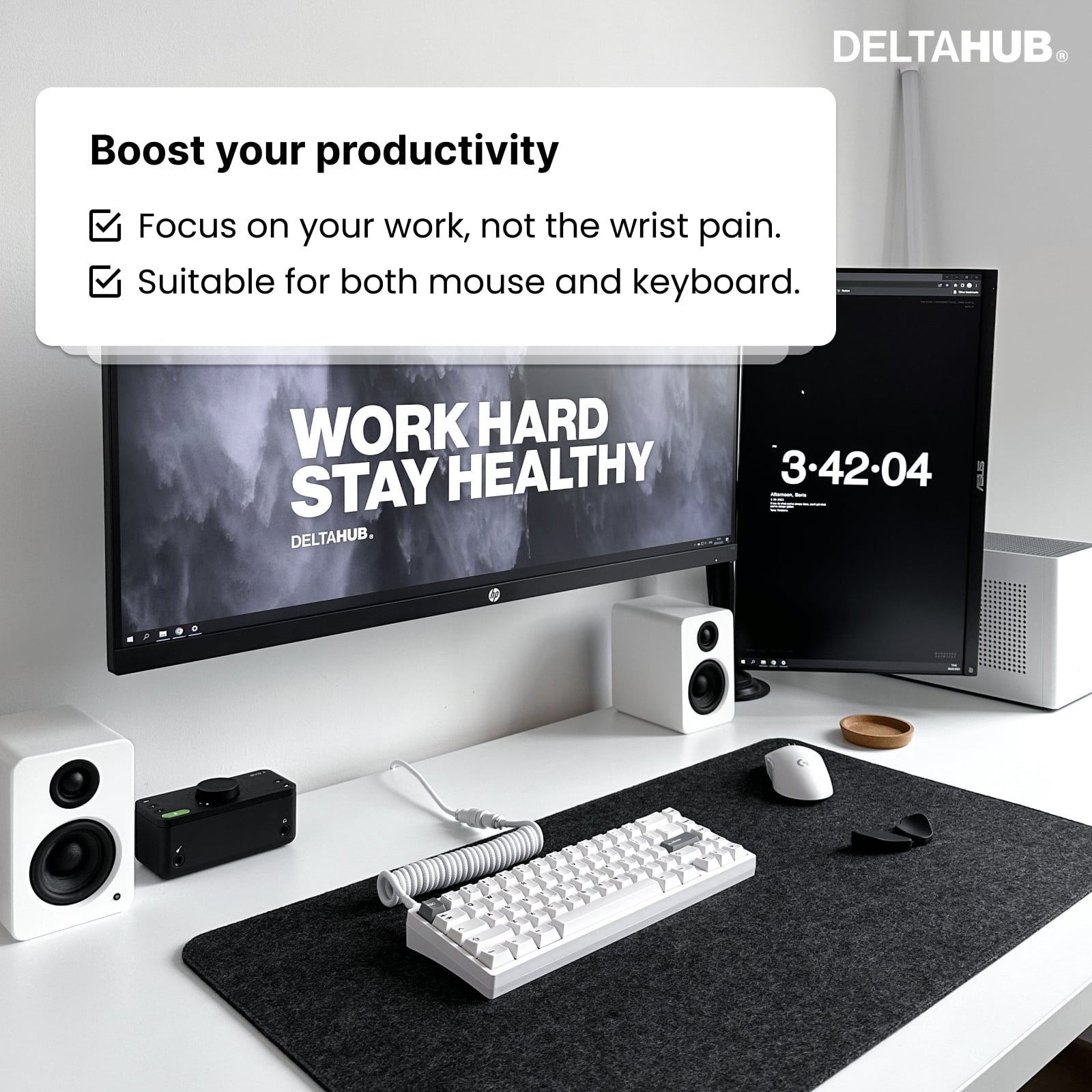 Carpio 2.0 - Left-Handed Truly Ergonomic Wrist Rest for Mouse, Carpal Tunnel Support, Pain Relief, Anti-Fatigue, Easy Glide, Sleek, Office Computer, Laptop, Gaming - Large, White - Serious Techies