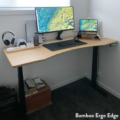 Desky - Dual Ergo Edge Sit Stand Desk - Bamboo / 60 X 30 Inches / Matte Black - Serious Techies