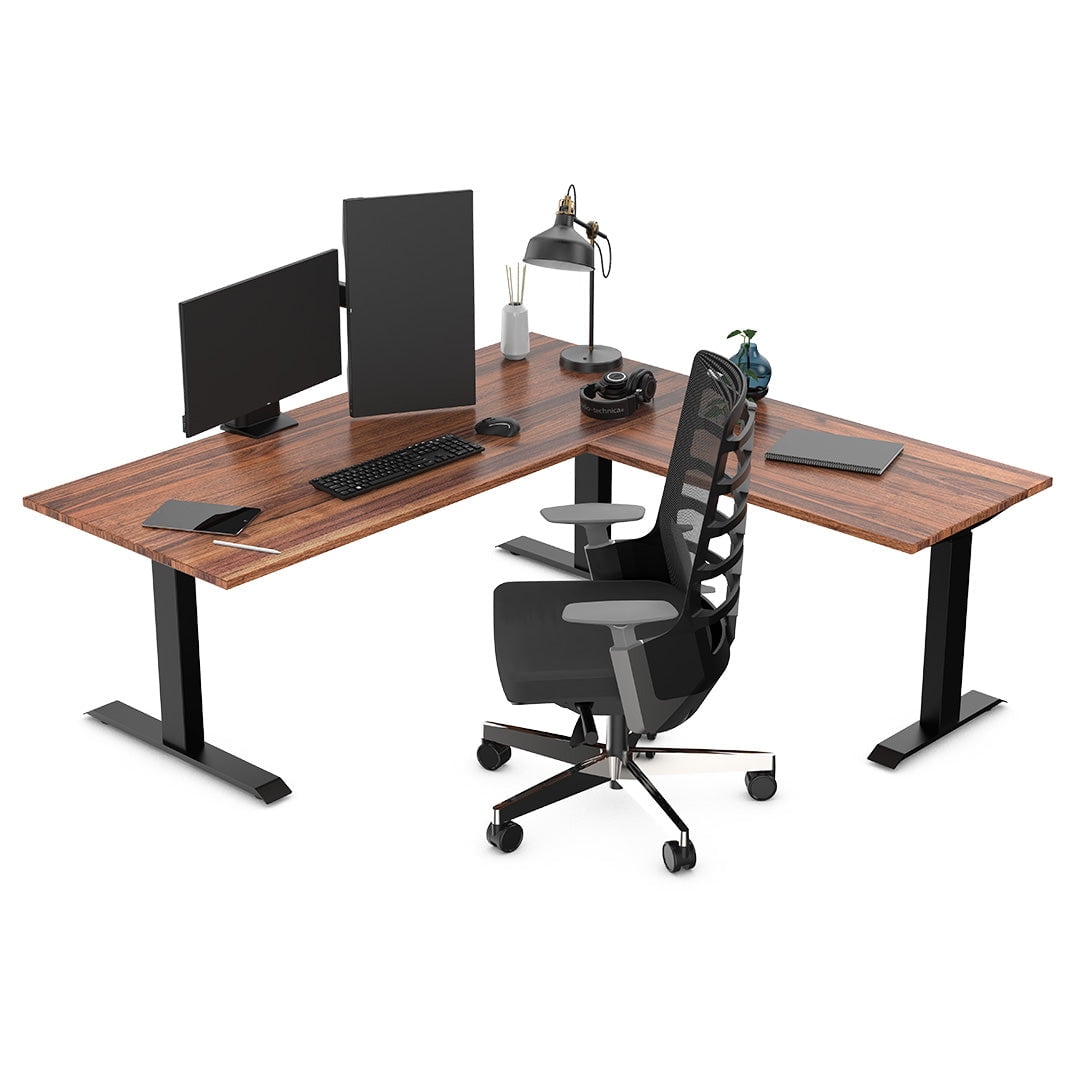 Desky - Zero Hardwood L-Shape Office Desk - Pheasant wood / 60 X 30 X 62 X 20 Inches / Gray - Serious Techies