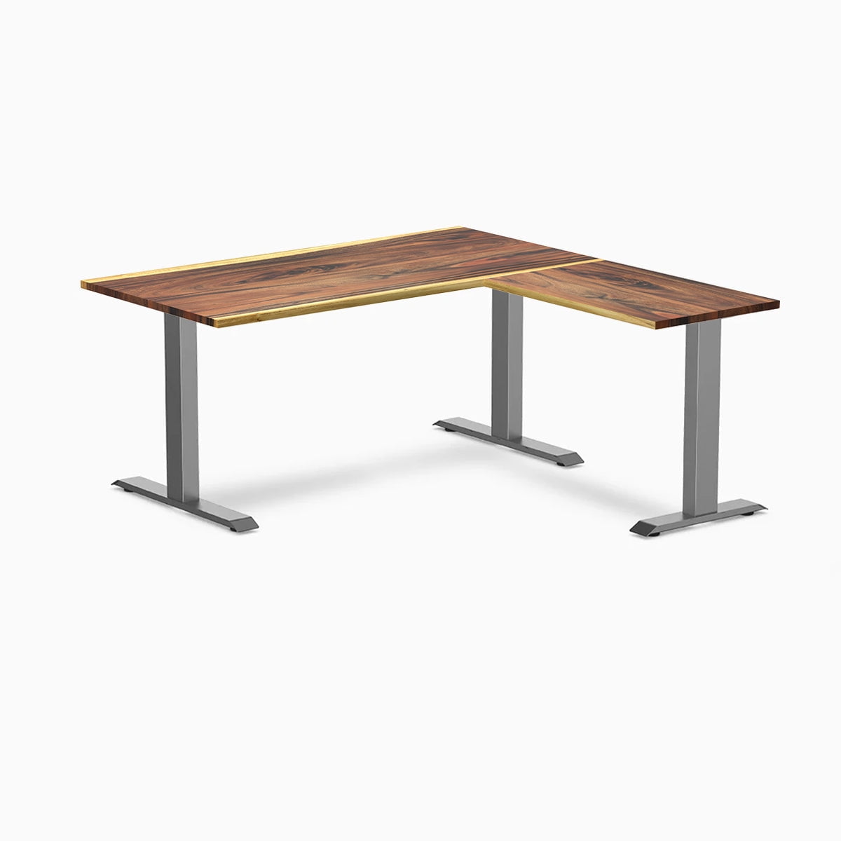 Desky - Zero Hardwood L-Shape Office Desk - Pheasant wood / 60 X 30 X 62 X 20 Inches / Gray - Serious Techies