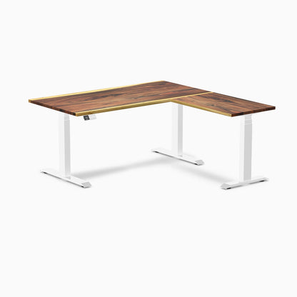 Desky - Hardwood L-Shape Sit Stand Desk - Pheasant wood / 60 X 30 X 62 X 20 Inches / Matte Black - Serious Techies